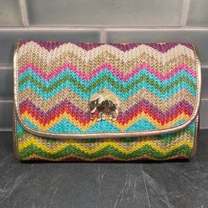 Lilly Pulitzer Spring Fling Clutch Zigzag Straw Multi NWT